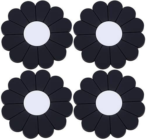 4-Pack Car Cup Holder Coaster Inserts, Daisy Shape, 2.75 Inch Non-Slip Silicone Cup Holder Insert, Universal Non-Slip Cup Holders, Car Accessories Interior for Women and Man (Black) - color: Black, size: 4 pcs
