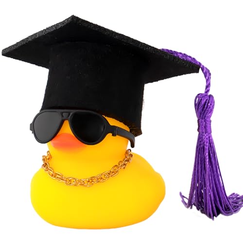 wonuu Car Dashboard Decor Graduation Hat Rubber Duck, Car Ducks Ornaments with Mini Hat Necklace Sunglasses Scarf (Purple) - color: Purple