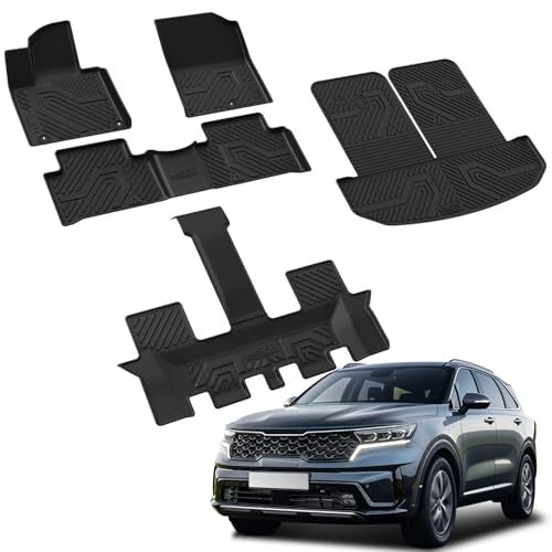LASFIT Floor Mats & Backrest Mats & Cargo Mat for Kia Sorento 2026 2025 2024 2023 2022 2021 (Not Fit for Hybrid & PHEV) All Weather TPE Custom Fit Floor Liners Full Set Car Mats Accessories, Black