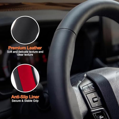 3 Piece Leather Steering Wheel Cover, 14.5 Inch 3 Pc Auto Car Steering Wheel Cover Universal Fit for Cars, SUVs (Black) - color: A-Black