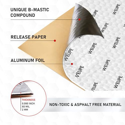 Sound Deadening Mat for Cars, 80 mil 10 sqft, Butyl Automotive Sound Deadener, Noise Insulation Dampening Material for Car Trunk, Speaker, Door, Floor and Ceiling, Silver - style: Silver - 10 sq ft