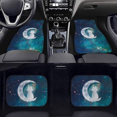 Moon White Cat Floor Mats for Car Sedan Truck SUV,Front Only,Set of 4 Universal Fit for Women Men Cars - color: Moon White Cat