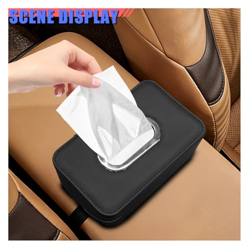Car Tissue Holder, Leather Backseat Tissues Box Cover Rectangular Car Napkin Holder for 100-150 Tissues Organizer, Large Napkin Case Auto Headrest Hanging Mask Dispenser for SUV Sedan (Black)