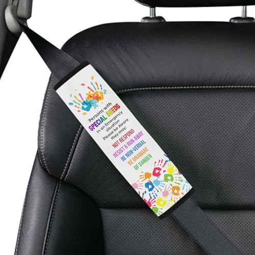 Personalized Name Non Respond Autism Colorful Hand Seat Belt Cover Autism Awareness Medical Alert Autism Seatbelt Cover for Kids Non-Verbal Autistic Special Needs Autism Car Accessories AT34 - color: Type 18