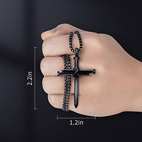 Isaiah 41:7 Nail Cross for Car Rearview Mirror Hanging Accessories Pendant Necklace For Men Women Car Charm Hanging Ornament Decor Christian Religious Cross Pendant (Black)
