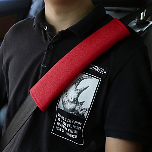 X AUTOHAUX 4pcs Universal Red Car Safety Seat Belt Pads Cover with Soft Polyester Fiber Auto Seatbelt Shoulder Pad for More Comfortable Driving - color: Red