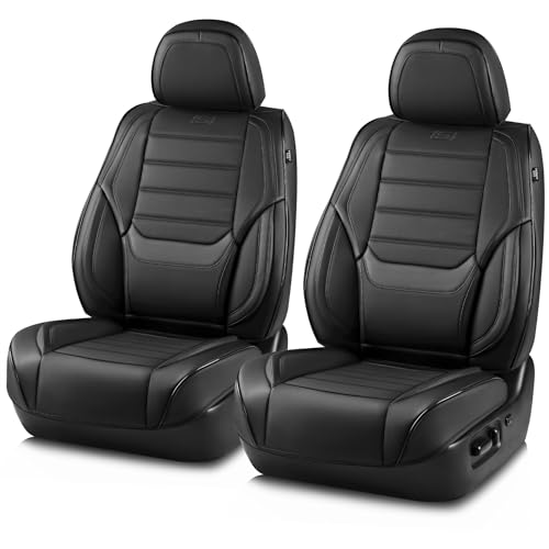 Skechers MAX Cushioning Seat Covers,Memory Foam Leather Car Seat Covers,Waterproof Car Seat Protector Front Seats,Car Seat Cushion Airbag Automotive Universal Fit for Most Cars,Vans,Trucks,SUV,Black