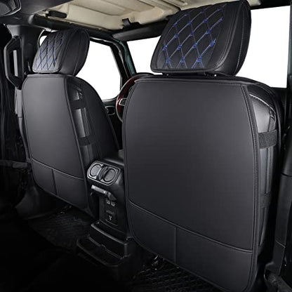 Jeep Wrangler JK JL Front Seat Covers Custom Fit 2/4 Door 2007-2026 Unlimited X Rubicon 392 Sahara Willys Sport High Altitude Truck Pickup Waterproof Leather (2 PCS Front/Black-Blue) - color: 2 PCS Front/BLACK-Blue