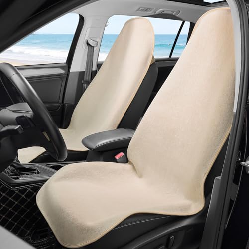 Waterproof Car Seat Cover Universial Fits Car Sweat Towel for Trucks SUV Car Seat Protector Beige 2 Pieces - color: Beige, size: 2Pcs Front Seat