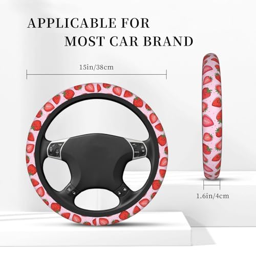 Kawaii Cute Pink Strawberry Strawberries Car Steering Wheel Cover,Non-Slip Elastic Neoprene-Sweat Car Accessories,Universal 15 Inch Fit Auto, Vans Trucks,Suvs, Truck - color: Strawberry