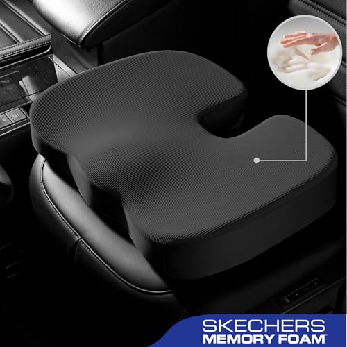 Skechers Memory Foam Car Seat Covers and Seat Cushion,Air Cool Mesh Thick Seat Covers, Two Front car seat Protector, Airbag Compatible, Automotive Comfort Protection for Most Cars, Vans, Trucks, Black