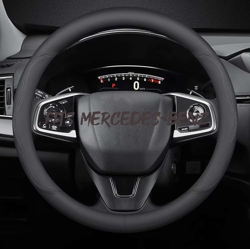 Leather Car Steering Wheel Cover, Breathable Laser-Perforated, Pure Black Double Lines, Rich Texture, Fits Mercedes-Benz Interior, 14.5-15 Inch - color: Pure black dual lines, size: For Mercedes-Benz