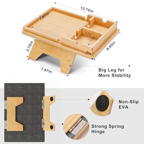 Bamboo Couch Cup Holder Tray - 2 in 1 Couch Armrest Table with Be Slide-Away Detachable Double Holder - Sofa Armchair Caddy for Drinking Snacks iPad TV Remote - color: Bamboo, size: 13.8" x 9.5" x 2.4"