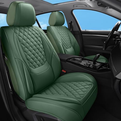 Car Seat Covers Full Set Purple, Luxury Faux Leather Waterproof Non-Slip Women Seat Protector Universal Fit for Most Cars SUVs Trucks Pick-ups,Car Interior Accessories (Green-Full Set) - color: Green-Full Set