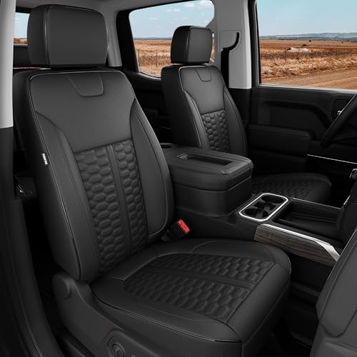 Custom Leather Seat Covers for Silverado/Sierra 1500 2019-2026, 2500HD 3500HD 2020-2026 Crew Cab Full Set with Jump Seat Cover (Armrest Storage Version Only), Truck Accessories - color: Full Set - Black #C019, size: 2019-2026(1500) & 2020-2026(2500HD) Cre