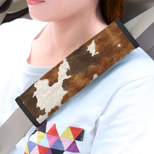 Western Cow Print Steering Wheel Cover Elastic Non-Slip Car Steering Wheel Covers with Seat Belt Shoulder Pad for Women Men - color: Western Cow Print