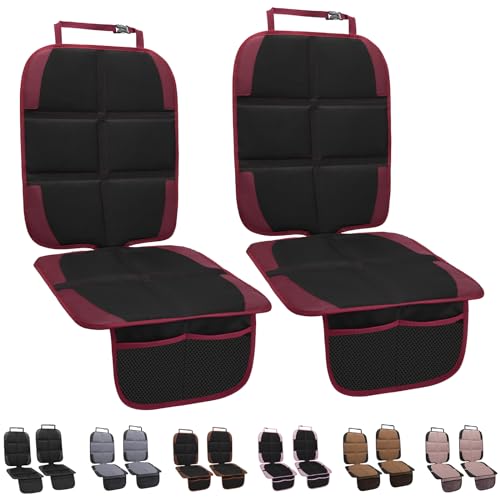 Car Seat Protector for Child, 2 Pack With Mesh Pockets & Non-Slip Backing 600D Durable Under Baby Seat Cover for Back Seat (Burgundy, Standard) - color: Burgundy, size: Standard