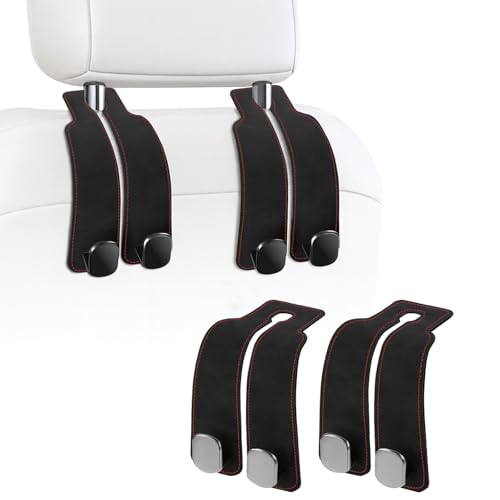 Headrest Hooks for Car, Purse Hook for Car, Premium Leather Twin Hook Car Seat Hooks, Double Hook Seat Back Storage Organizer for Purses, Bags, SUV, Truck, Vehicle, 2 Pack, Black - color: Black