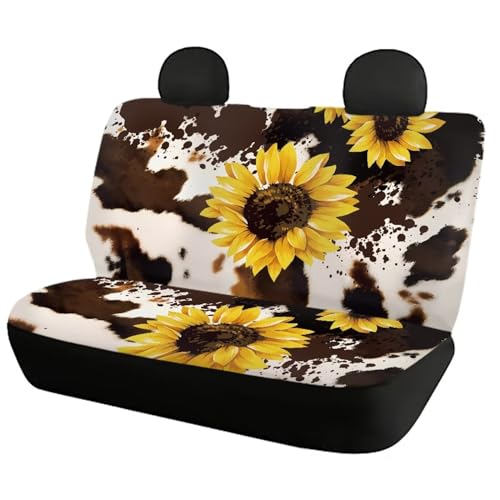 Howilath Cows Sunflowers Print Car Seat Covers Full Set(4 Pack),Split Front Seat and Rear Back Bench Covers Universal for Most Cars Trucks Suvs - color: Cows Sunflowers