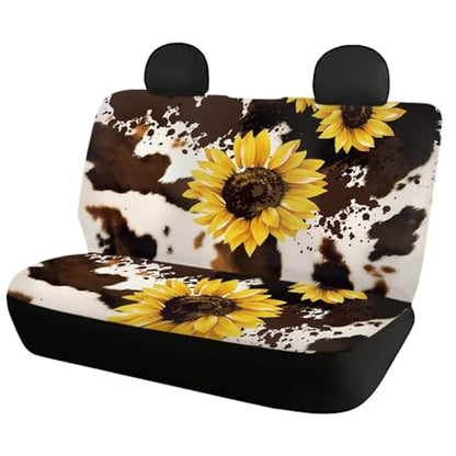 Howilath Cows Sunflowers Print Car Seat Covers Full Set(4 Pack),Split Front Seat and Rear Back Bench Covers Universal for Most Cars Trucks Suvs - color: Cows Sunflowers