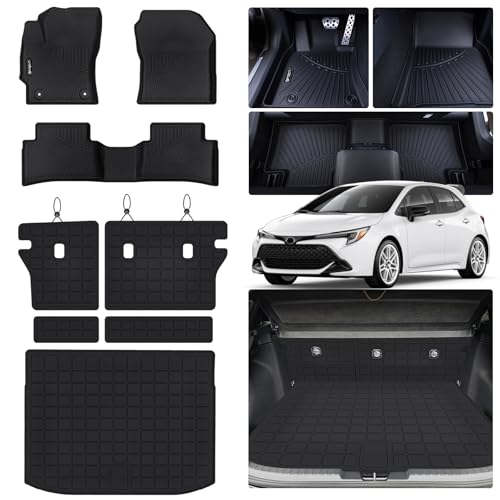 Floor Mats for 2020-2025 2026 Toyota Corolla Hatchback Accessories 8PCS (Not Seden) Cargo Mat Custom TPE All Weather Protection Full Coverage Trunk Liner & Floor Liner car Accessories - size: For 2020-26 Corolla Hatchback full set mat