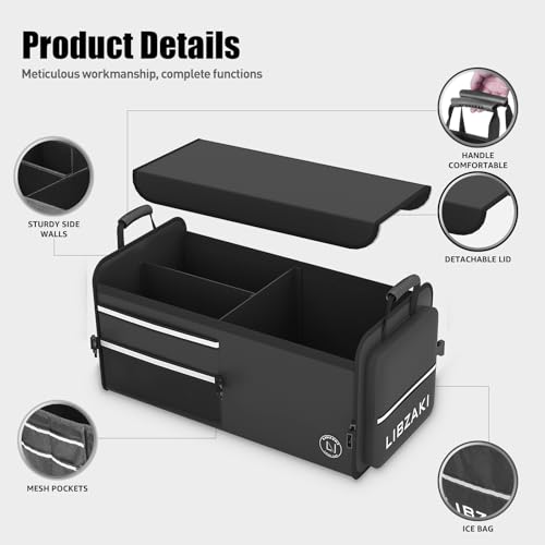LIBZAKI Car Trunk Storage Organizer, Multi Compartment Collapsible Trunk Storage Box for Car Truck SUV-Black - color: Black, size: Standard