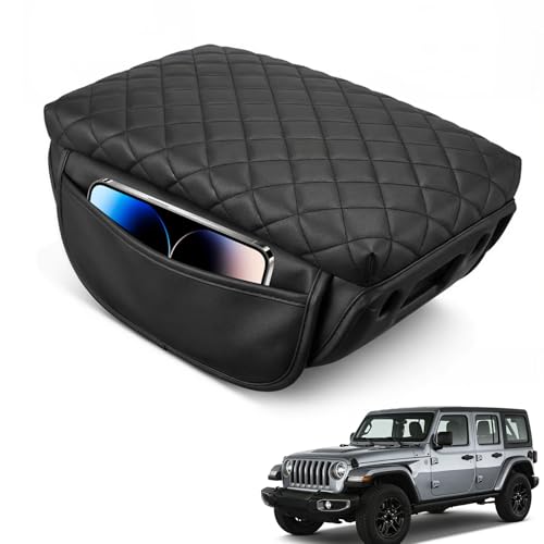 Center Console Cover Compatible with Jeep Wrangler JL 2018-2025, Armrest Cover with Pockets for Jeep Gladiator JT 2020-2025, armrest Cushion for Wrangler JL JLU&Gladiator JT Accessories