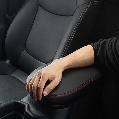 INTGET for Toyota RAV4 Accessories 2025 2024 2023 2022 2021 2020 2019 and 2021-2024 RAV-4 Prime Center Console Cover Leather Armrest Middle Console Lid Cover Arm Rest Covering Car(Red) - color: red