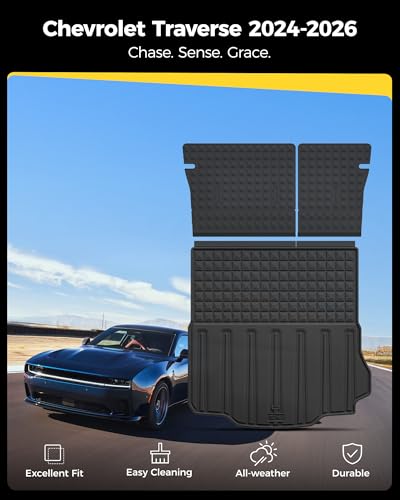 3W Seat Back Mats & Cargo Liner for 2026 2025 2024 Dodge Charger EV Accessories Floor Liners Trunk Cover Custom Fit TPE Heavy-Duty Liners - size: 2024-2026 Charger Cargo Set
