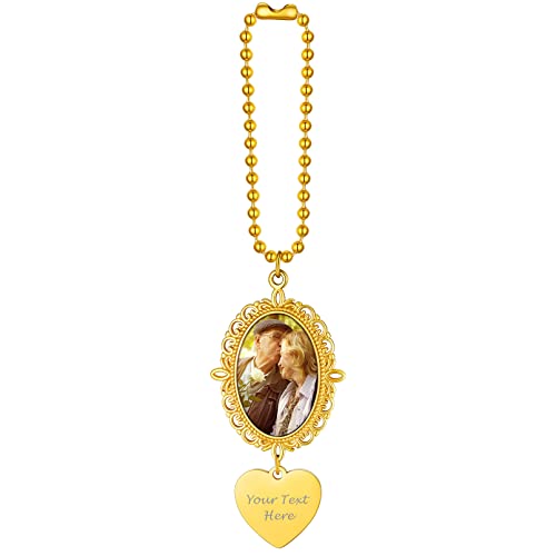 Custom4U Personalized Picture Car Charms for Rear View Mirror Custom Car Ornament Accessories Car Mirror Suspension Decoration Silver/Gold/Black Pendant Customized (Gift Box) - color: C-Frame-Gold Color