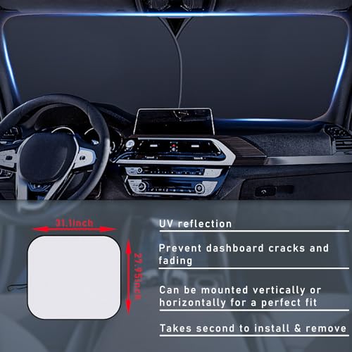 2 PCS Car Windshield Sun Shade, Auto Sun Heat and UV Rays Blocker, 28"×31" Foldable Automotive Front Window Sunshade Protector, Universal Vehicle Interior Accessories (Silver-M) - color: Silver-M (28×31 inches)