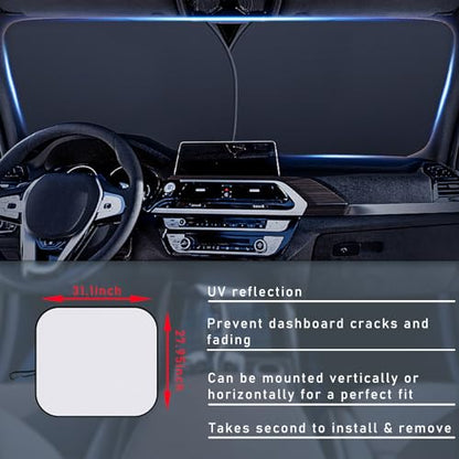 2 PCS Car Windshield Sun Shade, Auto Sun Heat and UV Rays Blocker, 28"×31" Foldable Automotive Front Window Sunshade Protector, Universal Vehicle Interior Accessories (Silver-M) - color: Silver-M (28×31 inches)