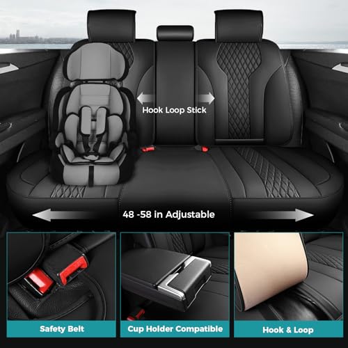 Leather Car Seat Covers Full Set, Breathable Faux Leather Seat Covers for Cars SUV Sedan Waterproof Black - color: Black