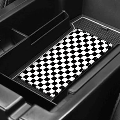 Leather Car Registration and Insurance Card Holder, Cute Car Accessories Vehicle Glove Box Car Organizer for Documents, Cards, License Black White Checkerboard