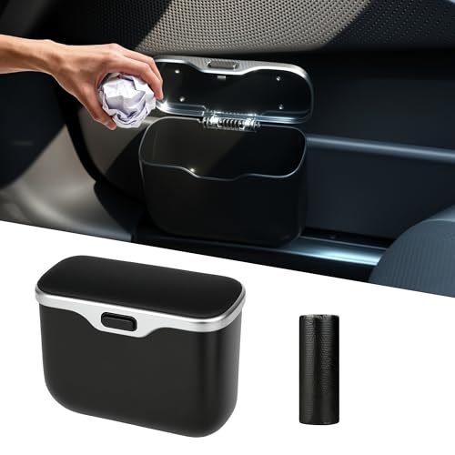 JEYODA - Automatic Push Button Car Trash Can with Secure Lid, Vehicle Garbage Bin (Black) - color: black