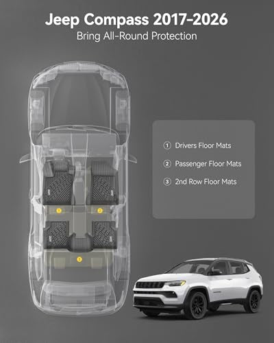3W Floor Mats Fit for 2017-2026 Jeep Compass, TPE All Weather Custom Fit First and Second Rows Full Set Car Mats, Black - size: Jeep Compass 2017-2026 Floor Mats