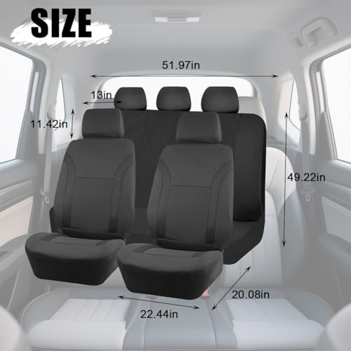 Car Seat Cover Full Sets, 9PCS Waterproof Vehicle Front and Rear Split Bench Covers with 3D Foam Back Support, Breathable Auto Seat Protective Accessories, Universal for SUV RV Truck (Black) - color: Black