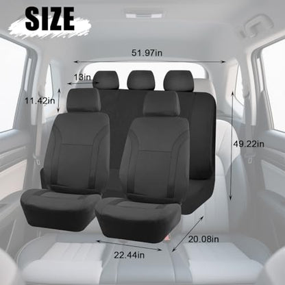 Car Seat Cover Full Sets, 9PCS Waterproof Vehicle Front and Rear Split Bench Covers with 3D Foam Back Support, Breathable Auto Seat Protective Accessories, Universal for SUV RV Truck (Black) - color: Black