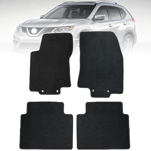 GXARTS Custom Fit Velour Carpet Floor Mats Fit for Nissan Rogue 2014 2015 2016 2017 2018 2019 2020 (Not Fit Sport/Select/Hybrid),Front & Rear 4-Piece Set, with Anti-Slip Buckle, Black