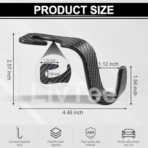 Car Purse Hook, 4 Pack Universal Auto Seat Headrest Hook Hangers Organizer for Coats, Umbrellas, Groceries - Carbon Fiber Black | Universal