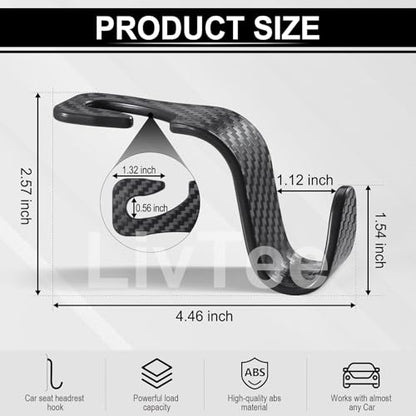 Car Purse Hook, 4 Pack Universal Auto Seat Headrest Hook Hangers Organizer for Coats, Umbrellas, Groceries - Carbon Fiber Black | Universal