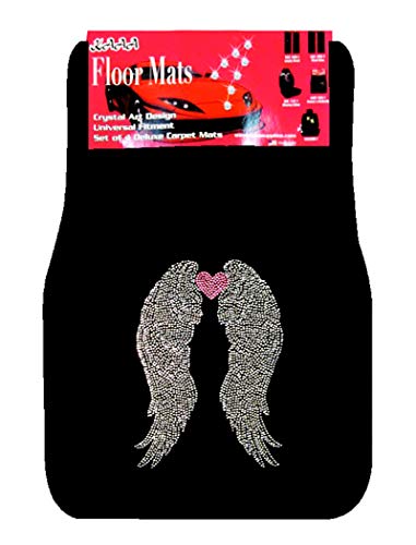 ALLBrand Universal Fit Front/Rear 4Piece Full Set Crystal Bling Rhinestone Design Studded Carpet Car SUV Truck Floor Mats KAM MAT BLACK 0 - color: Angel Heart-Black