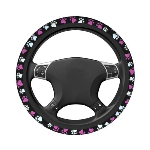 Paw Prints Steering Wheel Cover - Purple Dog Paws Steering Wheel Cover Universal 15 Inch Non-Slip Breathable Neoprene Car Accessory for Women Men Steering Wheel Protector - color: Purple Dog Paws