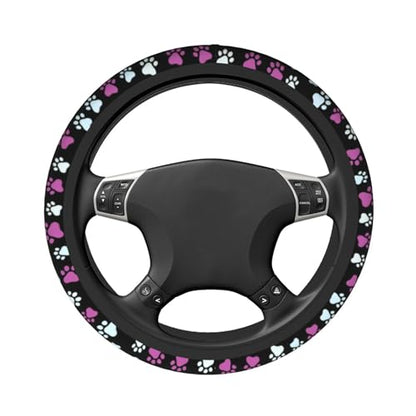Paw Prints Steering Wheel Cover - Purple Dog Paws Steering Wheel Cover Universal 15 Inch Non-Slip Breathable Neoprene Car Accessory for Women Men Steering Wheel Protector - color: Purple Dog Paws