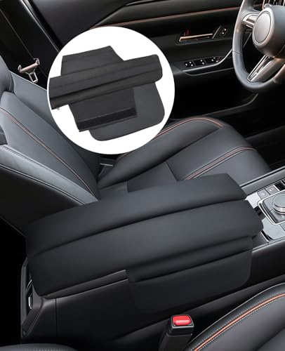 INTGET Center Console Cover for Mazda CX5 Accessories 2026/CX50 CX-50 2023 2024 2025 2026 Car Interior Leather Armrest Arm Rest Lid Cushion Pad Protector (2023+, Black Stitches) - size: Black Stitches