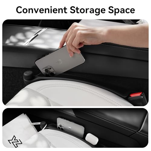 Car Seat Gap Filler [2 Pack], Premium Silicone Side Console Organizer with Built-in Emergency Glass Breaker, Universal Fit Automotive Gap Blocker to Prevent Dropping, Car Interior Decor
