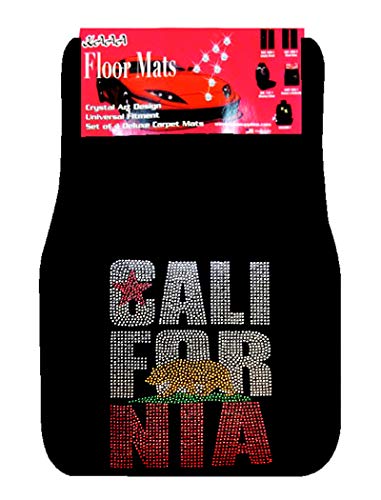 Universal Fit Car Truck Front/Rear 4-Piece Full Set Crystal Bling Rhinestone Design Studded Carpet Floor Mats (California-Black) - color: California-Black