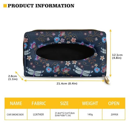 Dragonfly PU Leather Sun Visor Napkin Holder Car Standard Tissue Holder Luxury PU Leather Backseat Tissue Holder FitsSedans SUV Trucks - color: Dragonfly Flower