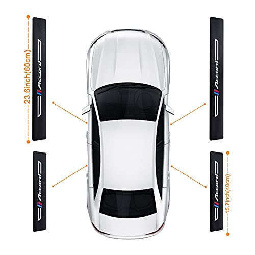 4PCS Carbon Fiber & Textured Leather Car Door Sill Protectors, Compatible with Accord, Black, Vehicle Specific Fit, Screw-In, Front & Rear Lower Door Threshold Guards