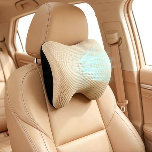 Make Restful Car Headrest Pillow, Car Pillow for Driving with Adjustable Strap, Breathable Removable Cover & Ergonomic Design - Softness Travel Car Neck Support Pillow(Beige, 1PC)